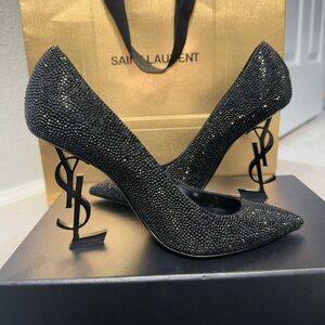 Saint Laurent YSL Opyum Glitter/Rhinestone Pumps Women's Black size 38